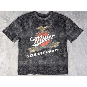 Miller Genuine Draft Black Acid Wash Eagle Graphic T Shirt Youth Small S 4-6